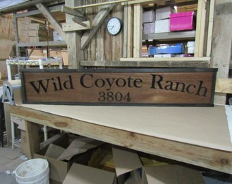 Custom Coyote Ranch Sign Company Name Address Signage Commerical Oversized Rustic Business Logo Wood Laser Cut Out 3D Extra Large Handmade