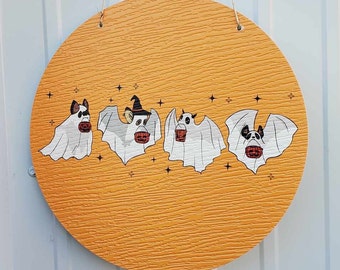 Bats Ghost Baby Farm Animals Trick or Treat Halloween Orange Dress Up Fall Autumn PVC Weather Proof Printed Doorhanger Outdoor