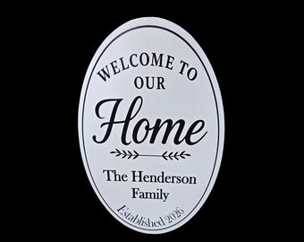 Custom Printed Oval Wood “Welcome to Our Home” Sign – Personalized Family Name Wall Décor