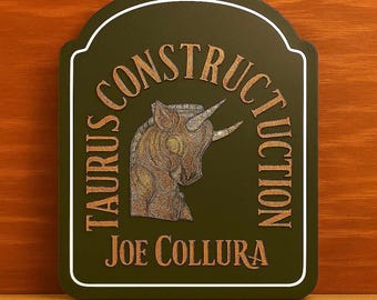 Custom Wood Business Sign – Laser Cut Letters & Printed Bull Graphic – Personalized Office or Contractor Wall Decor