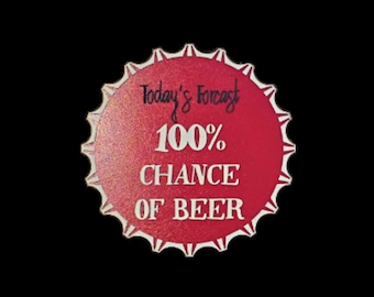 100% Chance of Beer Sign • Red Bottle Cap Wall Decor • Bar & Man Cave Sign • Funny Beer Lover Gift • Home Pub Rustic Wall Art