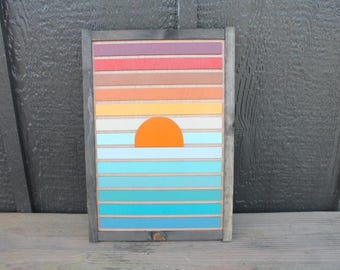 Sunrise Handmade Sign Layered Sign 3D Framed Wooden Beach Decor Beachy Sunny Pretty Ombre Colorful  Decor Modern Clean Sunshine Happy Sun