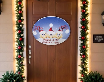 Funny Christmas Sign for Chicken Lover Chicken It Twice Wood Sign: Funny Christmas Holiday Decor