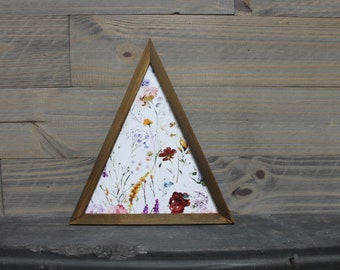 Floral Victorian Flowers Wildflowers Colorful Triangle Framed Printed Color Handmade Art Decor Wooden Sign Garden
