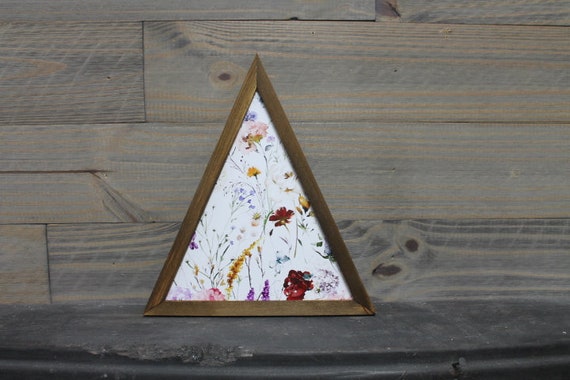 Floral Victorian Flowers Wildflowers Colorful Triangle Framed Printed Color Handmade Art Decor Wooden Sign Garden