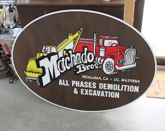 Custom Semi Truck Excavator PRinted Oval Business Sign Handmade Wood Commerical Signage 3d Raised Text Image Your Logo Store Front Entrance