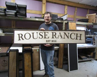 Large Custom Ranch Sign Over-sized Rustic Wood Laser Cut Out 3D Extra Large Sign Footstepsinthepast Established Homestead Handmade Farm