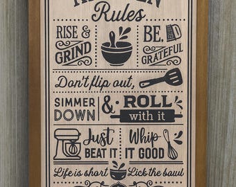 Funny Kitchen Rules Sign – Rustic Farmhouse Wall Decor