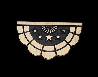 Engraved Wooden Patriotic Bunting – Scalloped Design with Black Painted Accents and Star Detailing