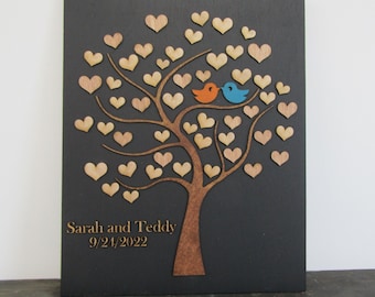 Wedding Sign Board Love Birds Hearts Tree Bridal Alternative Sign In Board Signature Name Sign Signature Board Guest Book Friends Family