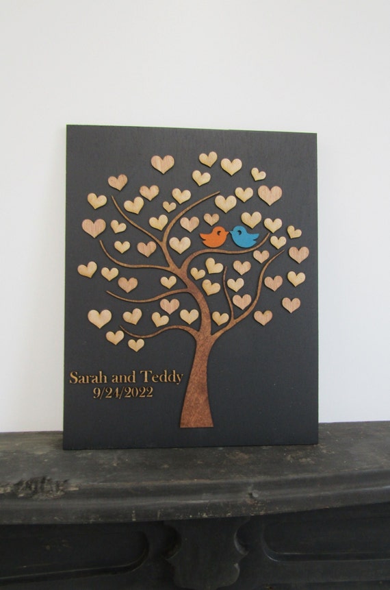 Wedding Sign Board Love Birds Hearts Tree Bridal Alternative Sign In Board Signature Name Sign Signature Board Guest Book Friends Family