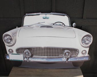 Car Vehicle Vintage Convertible Iconic Classic Print Cut out Wood White Front hood Wall Art Garage Grandpa Gift