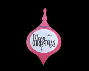 3D MCM Christmas Sign • Retro Atomic Holiday Ornament • Raised Wood Mid‑Century Decor • Vintage Pink Merry Christmas Sign