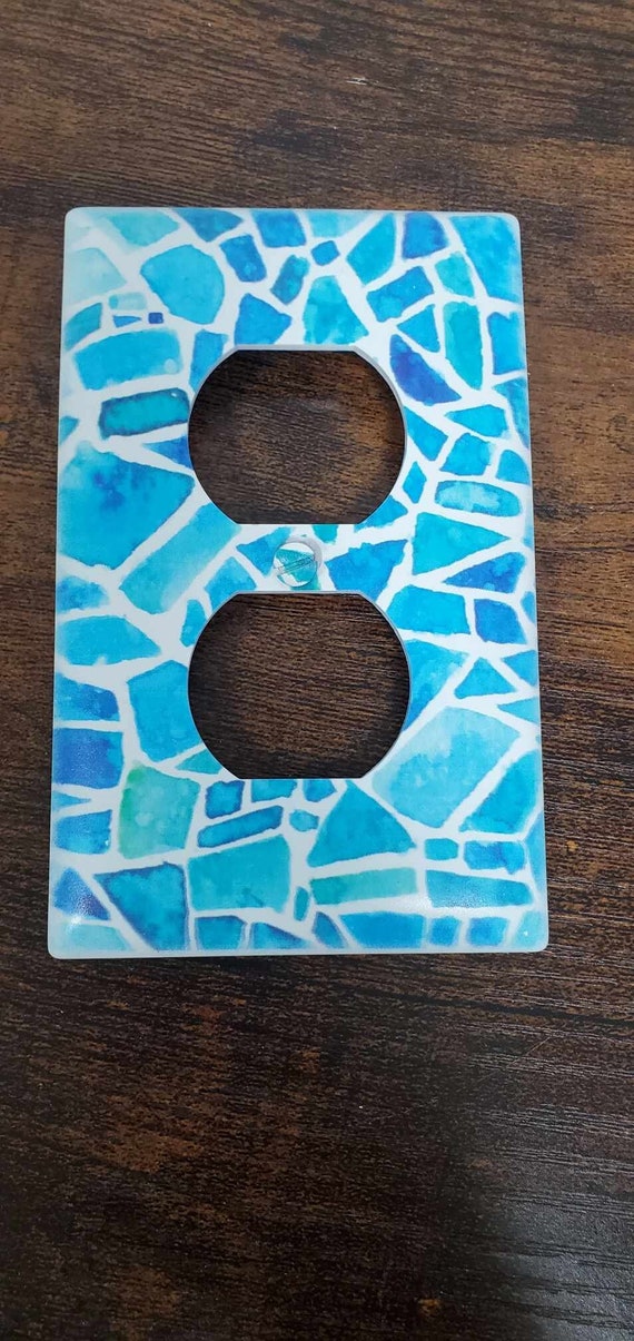 Blue Pattern Aztec Geometric Tiles Beach Water Printed in Color Light Switch Cover Plate Durable Baby Room Kids Room Decorative Decor