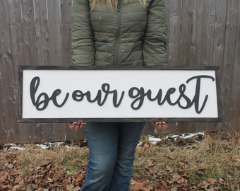 Be Our Guest Wood Sign, Raised Text, Guest Room Decor, Couch Sign, Large, Over Sized Rustic, Primitive, Shabby Chic, 3D, Country Living