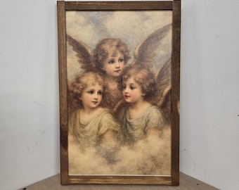 Vintage Angel Trio Wall Art – Classical Cherub Print – Heavenly Spiritual Home Decor