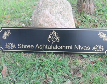 Custom Outdoor Sign Lotus Tranquility Floral Black and Gold PVC Smooth Wealth Excellence Indian Printed Sustainable Hanging all Weather