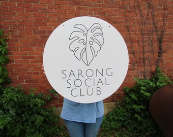 Social Club Custom Personalized Wooden Printed on Wood Sarong Wrap Robe Monstera Leaf Small Business Lightweight Minimalist Style Tropical
