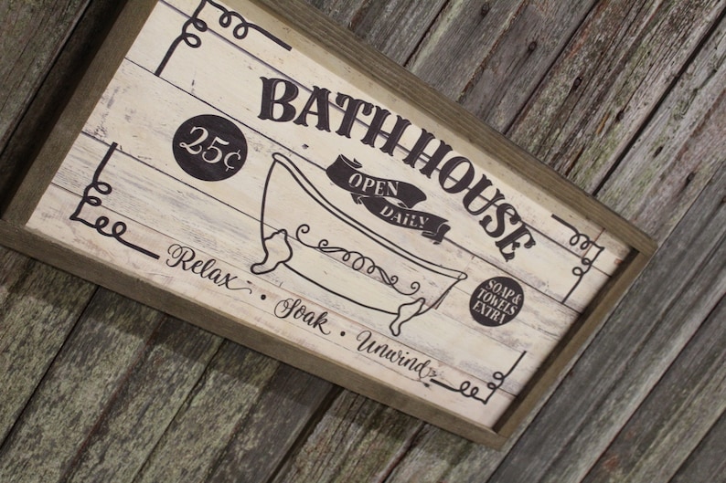 Farmhouse Bath House Wood Sign: Rustic Bathroom Wall Art - Etsy