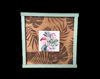 Printed Coastal Flamingo Sign • Beach House Tropical Wood Wall Art • Palm Leaves, Seashells & Summer Decor