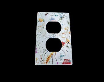 Custom Printed Floral Outlet Cover • Colorful Botanical Wall Plate • Modern Cottage Home Decor • Unique UV Printed Switch Accent