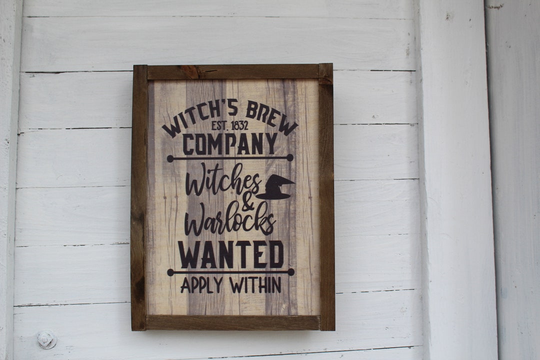 Witches Brew Company Witches and Warlocks Wanted Halloween Rustic Wood