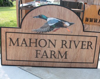 Personalized River Farm Sign Woodland Duck Bird Poultry Hobby Farm Large Custom Business Sign Business Logo Wood 3D Large Mahon Hunting