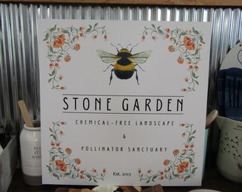 Bee Garden Small Business Sign Logo Your Actual Logo Square Hanging Sign Booth Custom Square Personalized Wall Art Color Wood Print