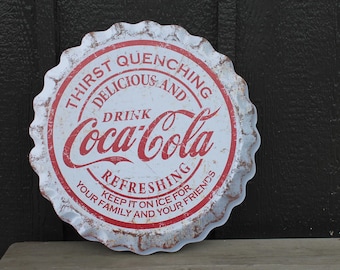 Vintage Coca Cola Bottle Cap Style PVC Sign: Retro Soda Fountain Decor