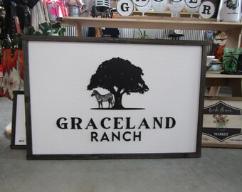 Custom Business Sign Rectangle 3D Large Custom Farm Ranch Oak tree Your LOGO Company Indoor Outdoor Small Business Logo Laser Cut Wood Sign