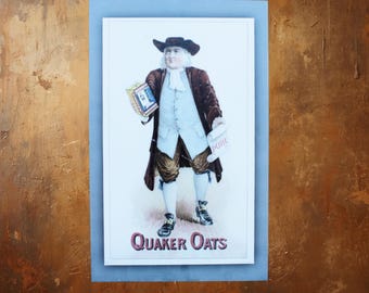 Vintage Quaker Oats Advertisement Art Print – Classic Quaker Figure Illustration in Antique Style for Retro Kitchen or Pantry Wall Decor
