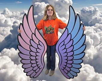 Angel Wings Printed Wood Cutout – Pastel Art – Photo Prop or Inspirational Decor for Home or Studio