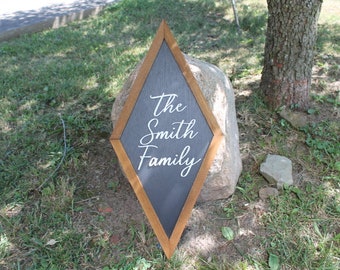 Family Diamond Sign Handmade 3D Raised cutout Framed Personalized Custom Signage Home Gift Wedding Gift Cursive Script