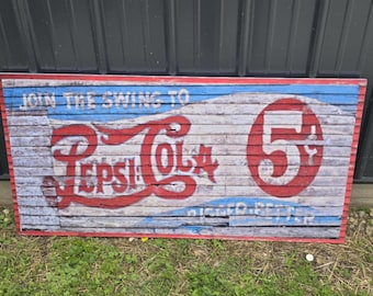 Antique Pepsi-Cola Barn Sign Pepsi PVC Textured Weatherproof Fade Resistant Rustic Waterproof Décor soda Printed Outdoor Pop Drink Summer