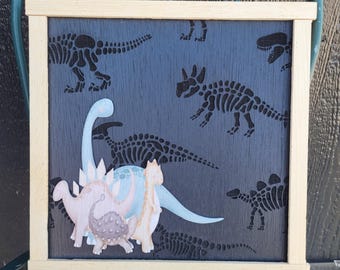 Large Square Dinosaur Nursery Signage Rustic Customizable Wood Laser Cut Out 3D Extra Large Sign