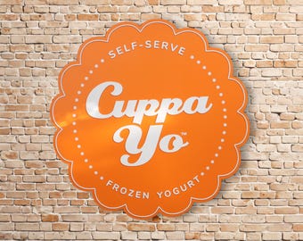 Self‑Serve Frozen Yogurt Shop Sign | Retro Orange Dessert Shop Decor | Ice Cream Parlor Wall Art | Café Restaurant Vintage‑Style Print