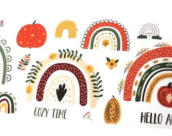Fall Autumn Rainbow Seasonal Theme Decals Waterproof Sheet Full Color Sticker Kids Bright Fun Window Deal Wall Sticker Thermos Pumpkin