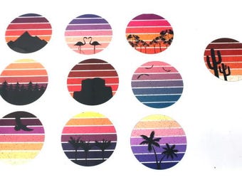 Sunset Sunrise Trees Cactus Decals Waterproof Sheet Full Color Sticker Kids Bright Fun Window Deal Wall Sticker Thermos Flamingos