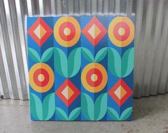 Tulips Barn Quilt Sign: Geometric Farmhouse Decor, Weatherproof PVC