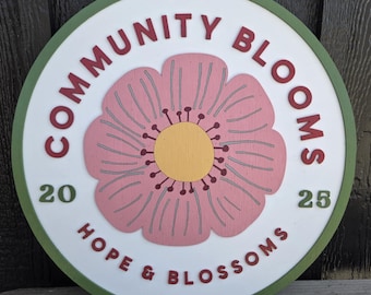 Custom Community Business Commercial Signage Flower Blooms Made to Order Store Front Small Shop Logo Circle Wooden Handmade