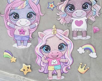 Unicorn Girls Big Theme Decals Waterproof Sheet Full Color Sticker Kids Bright Fun Window Deal Wall Sticker Thermos Fun Wraps