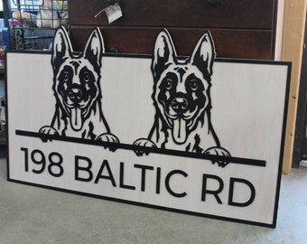 Custom Address German Shepherd Dog GSD Family Entrance Rectangle 3D Large Custom Indoor Outdoor Personalized Logo Laser Cut Wood