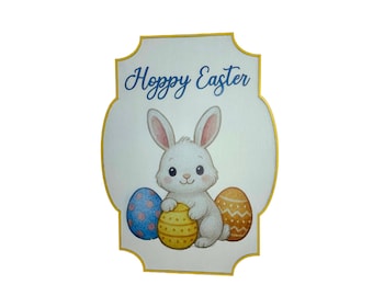 Wooden Hoppy Easter Sign with 3D Laser-Cut Lettering – Cute Bunny and Egg Wall Décor for Spring or Holiday Display