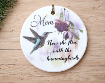 Mom Hummingbird Floral Ceramic Memorial Ornament