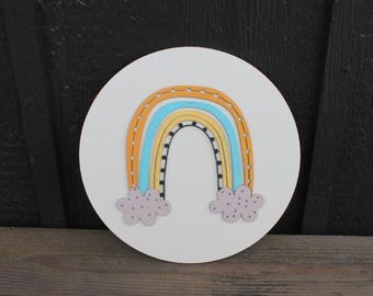 Rainbow Boho Colorful Nursery Bohemian Pastel Girls Room Bedroom Bathroom Decor handmade wooden sign 3D Layered Wall Art Round
