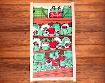 Kitchen Shelf Printed Wood Sign – Retro Strawberry Design – Colorful Farmhouse Wall Decor
