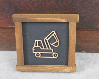 Excavator Digger Construction Work Truck Things with wheels Boys Room Nursery Play room Handmade Wall Decor 3D Layered Laser cut wood sign