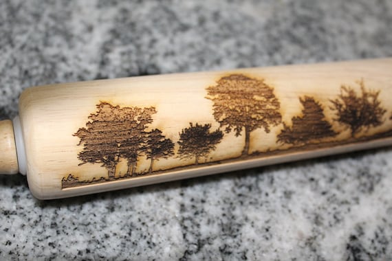 Tree Oak Maple Forest Rolling Pin Texture Embossed Engraved Wooden Cookie Stamp Laser Pottery Clay Stamp Embossing Roller Art