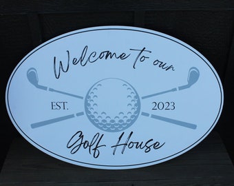 Golf Ball Tee Putter Custom Oval Weatherproof Sign PVC plastic smooth Personalized Sport House Welcome  Great for hanging or wall mounted