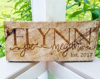Personalized Wood Name Sign Wall Decor, Personalized Family Name Signs, Last Name Sign, Wedding Gift, Primitive, Custom rough lumber wedding